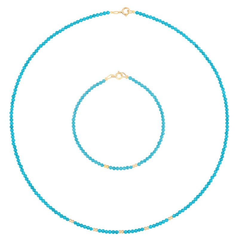 Σετ κολιέ & βραχιόλι με Κ14 χρυσά στοιχεία και τιρκουάζ - S1252359T