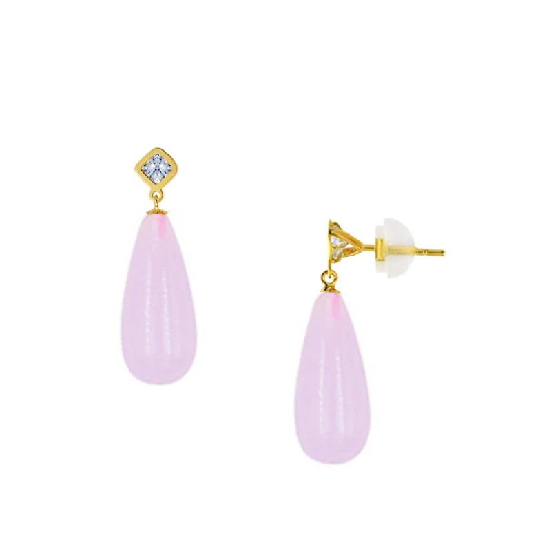 Σκουλαρίκια Κ14 χρυσά με ζιργκόν και Rose Quartz - F1252357RQ