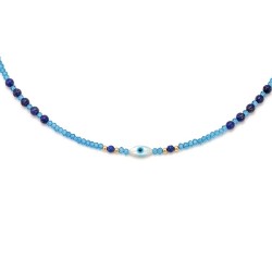 Κολιέ με Κ14 χρυσά στοιχεία, salomite blue και lapis lazuli - F1252344