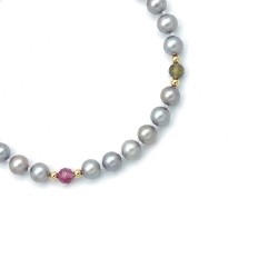 Βραχιόλι με Κ14 χρυσά στοιχεία, γκρι μαργαριτάρια και τουρμαλίνη - F1252351