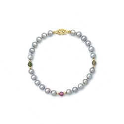 Βραχιόλι με Κ14 χρυσά στοιχεία, γκρι μαργαριτάρια και τουρμαλίνη - F1252351