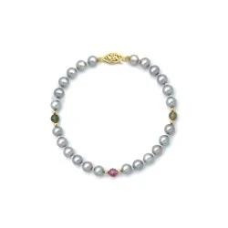 Βραχιόλι με Κ14 χρυσά στοιχεία, γκρι μαργαριτάρια και τουρμαλίνη - F1252351