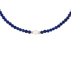 Βραχιόλι με Κ14 χρυσά στοιχεία, λάπις lazuli και μαργαριτάρι - B124410L