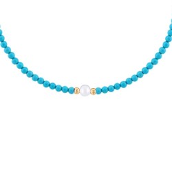 Βραχιόλι με Κ14 χρυσά στοιχεία, τιρκουάζ και μαργαριτάρι - B124410T