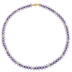 Κολιέ με Κ14 χρυσά στοιχεία, γκρι μαργαριτάρια και αμέθυστο - F1252327