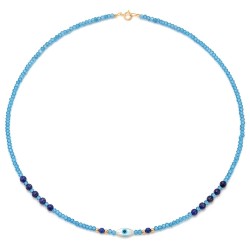 Κολιέ με Κ14 χρυσά στοιχεία, salomite blue και lapis lazuli - F1252344