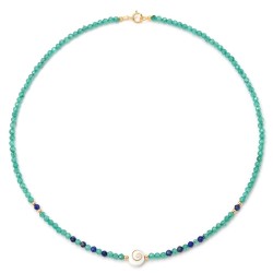 Κολιέ με Κ14 χρυσά στοιχεία, αχάτη, lapis lazuli και μενταγιόν - F1252348