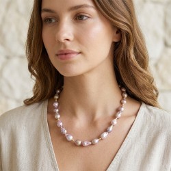 Κολιέ με Κ18 χρυσά στοιχεία και σομόν μαργαριτάρια Baroque - F125740