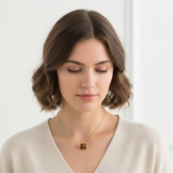 Μενταγιόν με Tiger Eye χρυσό Κ14 - M123857T