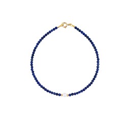 Βραχιόλι με Κ14 χρυσά στοιχεία, λάπις lazuli και μαργαριτάρι - B124410L