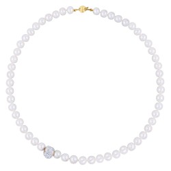 Κολιέ με Κ14 χρυσό κούμπωμα, λευκά μαργαριτάρια και ζιργκόν - F1252329