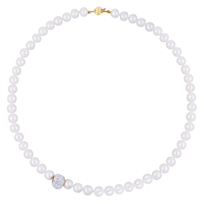 Κολιέ με Κ14 χρυσό κούμπωμα, λευκά μαργαριτάρια και ζιργκόν - F1252329