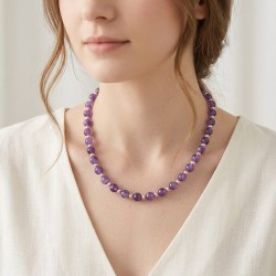 Κολιέ με Κ14 χρυσό κούμπωμα, αμέθυστο και σομόν μαργαριτάρια - F126041A