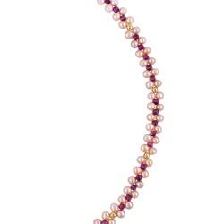 Κολιέ με Κ14 χρυσά στοιχεία, σομόν μαργαριτάρια και γρανάδα - F1252326