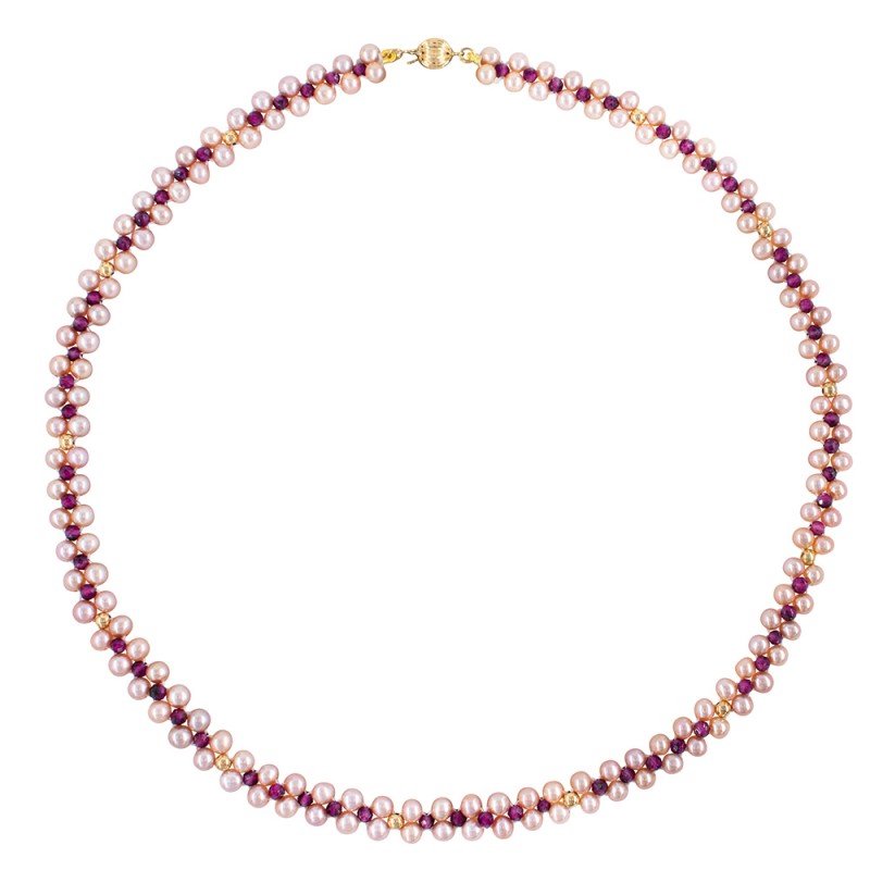 Κολιέ με Κ14 χρυσά στοιχεία, σομόν μαργαριτάρια και γρανάδα - F1252326