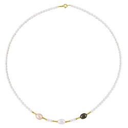 Κολιέ με Κ18 χρυσά στοιχεία λευκά και πολύχρωμα μαργαριτάρια - F1252331