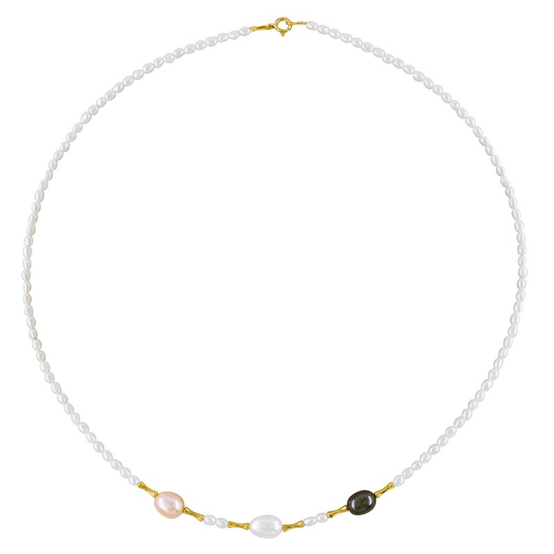 Κολιέ με Κ18 χρυσά στοιχεία λευκά και πολύχρωμα μαργαριτάρια - F1252331