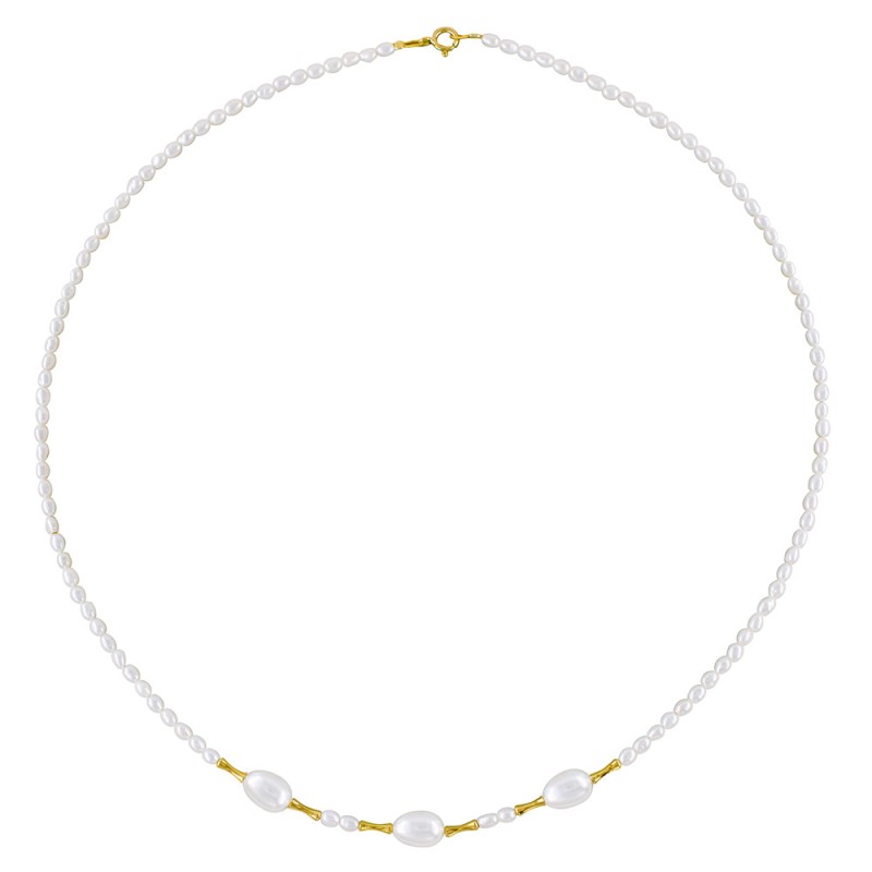 Κολιέ με Κ18 χρυσά στοιχεία και λευκά μαργαριτάρια - F1252331W