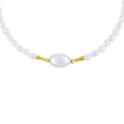 Βραχιόλι με Κ18 χρυσά στοιχεία και λευκά μαργαριτάρια - B1252332