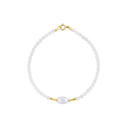 Βραχιόλι με Κ18 χρυσά στοιχεία και λευκά μαργαριτάρια - B1252332