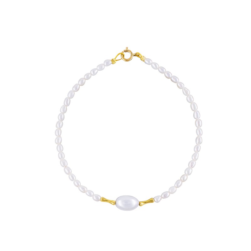 Βραχιόλι με Κ18 χρυσά στοιχεία και λευκά μαργαριτάρια - B1252332