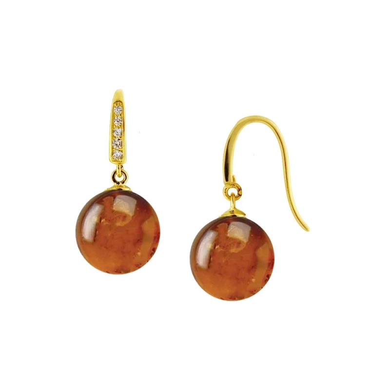 Σκουλαρίκια Κ14 χρυσά με κεχριμπάρι και ζιργκόν - F123048K