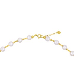 Κολιέ με Κ18 χρυσά στοιχεία και λευκά μαργαριτάρια - F1252301