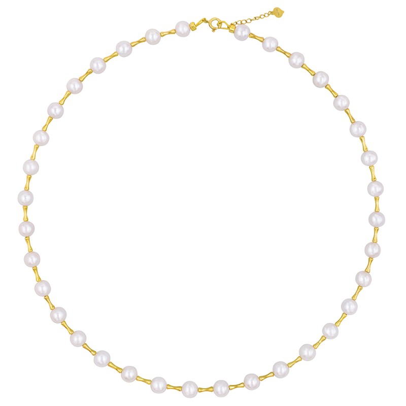 Κολιέ με Κ18 χρυσά στοιχεία και λευκά μαργαριτάρια - F1252301