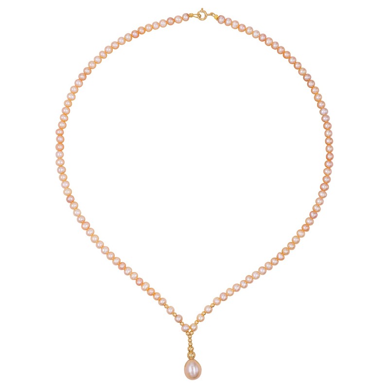 Κολιέ με Κ14 χρυσά στοιχεία και σομόν στρόγγυλα μαργαριτάρια - F1252302