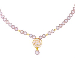 Κολιέ με Κ18 χρυσά στοιχεία, σομόν μαργαριτάρια και μενταγιόν χρυσό Κ18 - F1252305