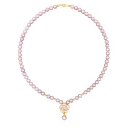 Κολιέ με Κ18 χρυσά στοιχεία, σομόν μαργαριτάρια και μενταγιόν χρυσό Κ18 - F1252305