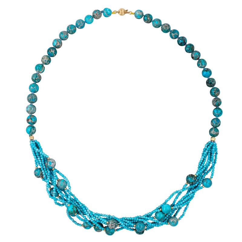 Κολιέ με Κ14 χρυσά στοιχεία, Spiny Oyster και τιρκουάζ - F1252308 