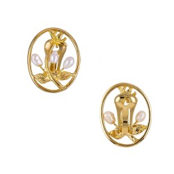 Σκουλαρίκια με λευκά μαργαριτάρια και βάση από ατσάλι με κλιπ - F1252310