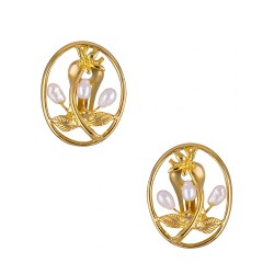 Σκουλαρίκια με λευκά μαργαριτάρια και βάση από ατσάλι με κλιπ - F1252310