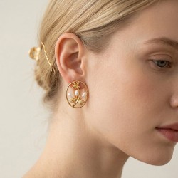 Σκουλαρίκια με λευκά μαργαριτάρια και βάση από ατσάλι με κλιπ - F1252310