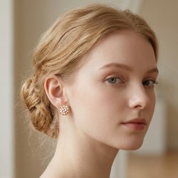 Σκουλαρίκια με λευκά μαργαριτάρια και βάση από ατσάλι με κλιπ - F1252311