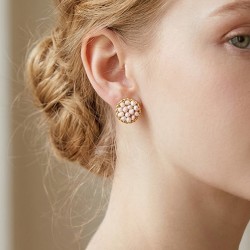 Σκουλαρίκια με λευκά μαργαριτάρια και βάση από ατσάλι με κλιπ - F1252311