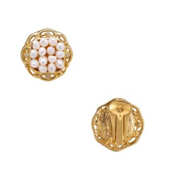 Σκουλαρίκια με λευκά μαργαριτάρια, ζιργκόν και βάση από ατσάλι με κλιπ - F1252312