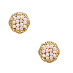 Σκουλαρίκια με λευκά μαργαριτάρια, ζιργκόν και βάση από ατσάλι με κλιπ - F1252312