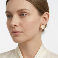 Σκουλαρίκια με λευκά μαργαριτάρια, ζιργκόν και βάση από ατσάλι με κλιπ - F1252312