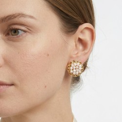 Σκουλαρίκια με λευκά μαργαριτάρια, ζιργκόν και βάση από ατσάλι με κλιπ - F1252312