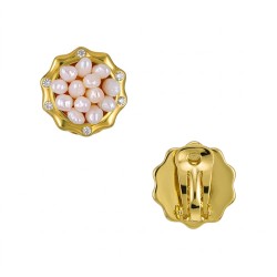 Σκουλαρίκια με λευκά μαργαριτάρια και βάση από ατσάλι με κλιπ - F1252313