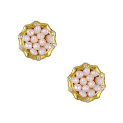 Σκουλαρίκια με λευκά μαργαριτάρια και βάση από ατσάλι με κλιπ - F1252313