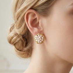 Σκουλαρίκια με λευκά μαργαριτάρια και βάση από ατσάλι με κλιπ - F1252313