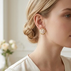 Σκουλαρίκια με λευκά μαργαριτάρια και βάση από ατσάλι με κλιπ - F1252313