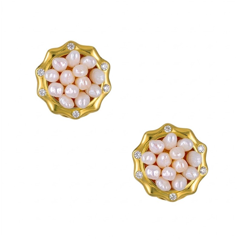 Σκουλαρίκια με λευκά μαργαριτάρια και βάση από ατσάλι με κλιπ - F1252313