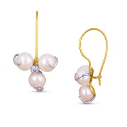 Σκουλαρίκια Κ14 χρυσά και λευκόχρυσα με μαργαριτάρια και ζιργκόν - S1252317