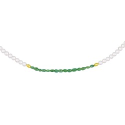 Κολιέ με Κ18 χρυσά στοιχεία, λευκά μαργαριτάρια και σμαράγδια - F1252318