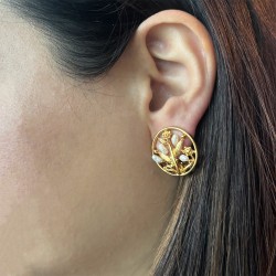 Σκουλαρίκια με λευκά μαργαριτάρια και βάση από ατσάλι με κλιπ - F126874