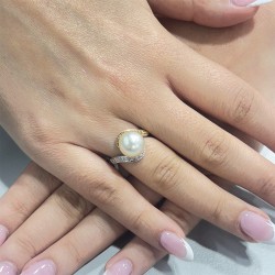 Δαχτυλίδι λευκόχρυσο Κ18 με μαργαριτάρι Akoya - M306633